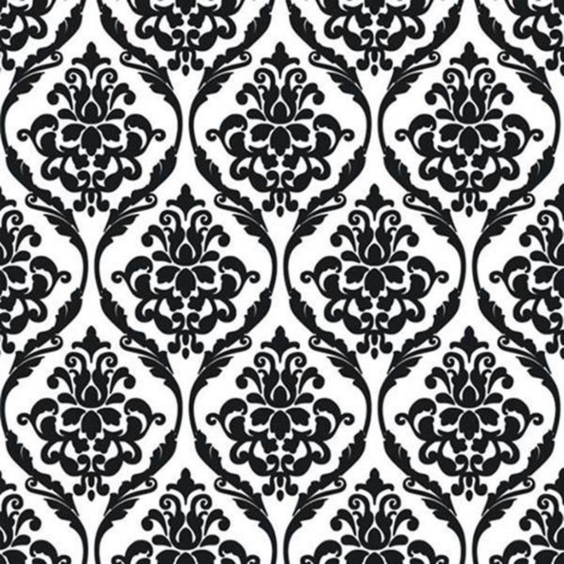 Black Printed Damask - Heavy Duty Waterproof Pvc Coated Vinyl Fabric