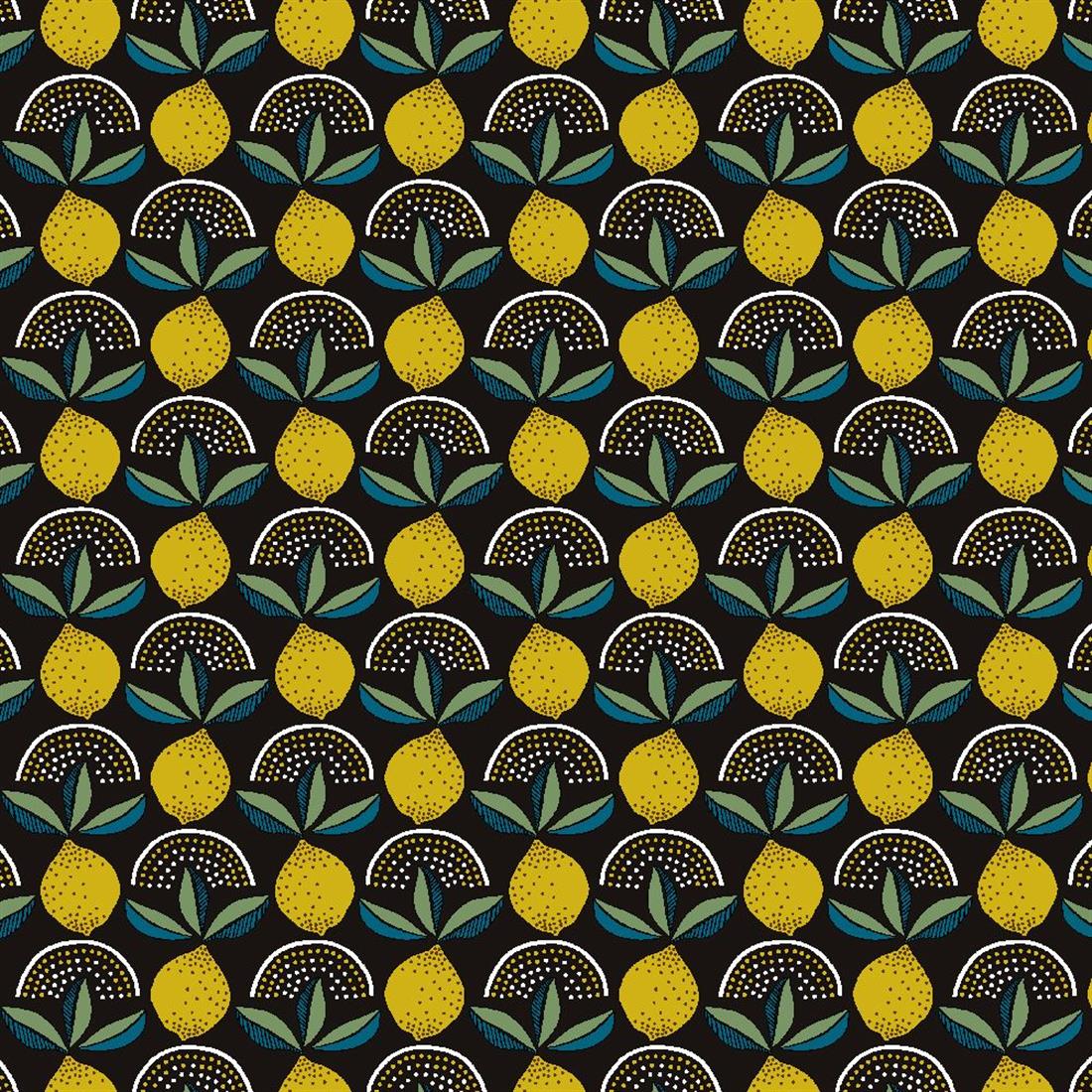Black Printed Lemons - Heavy Duty Waterproof Pvc Coated Vinyl Fabric