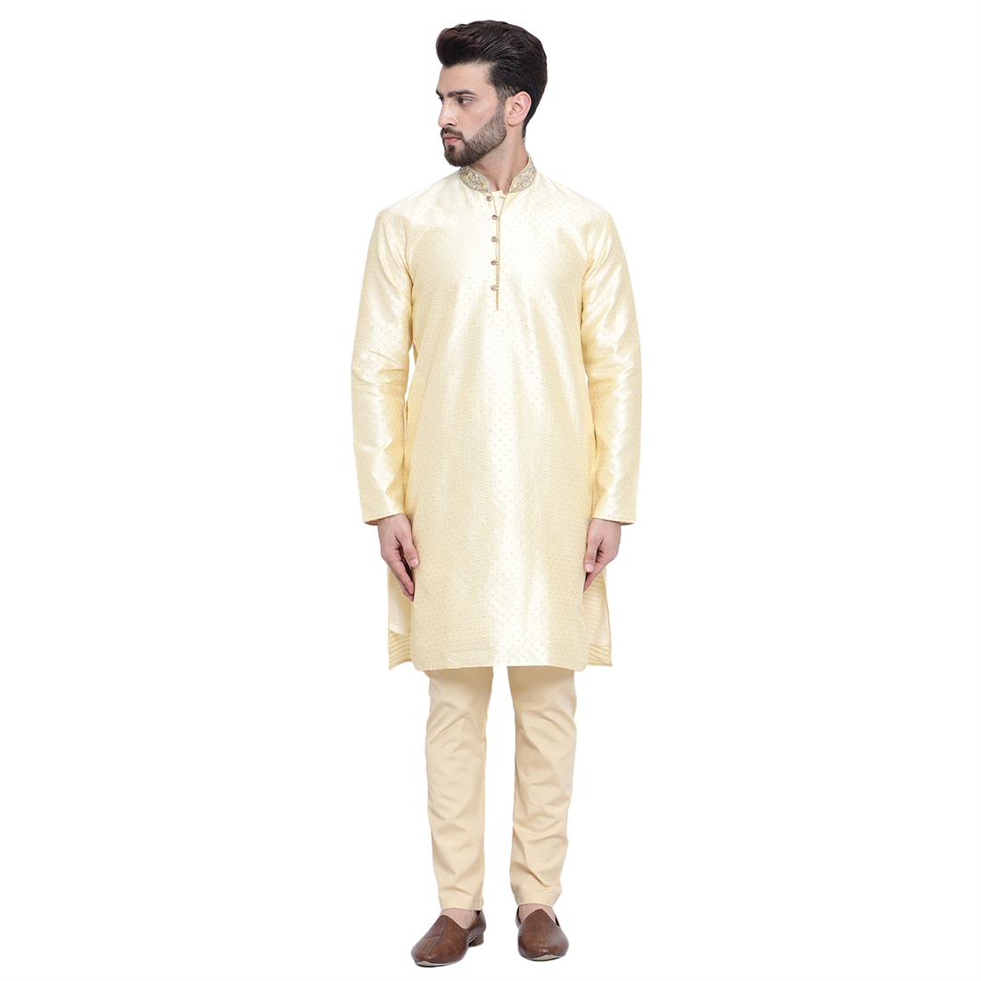 Mens Brocade Grey kurta pyjama