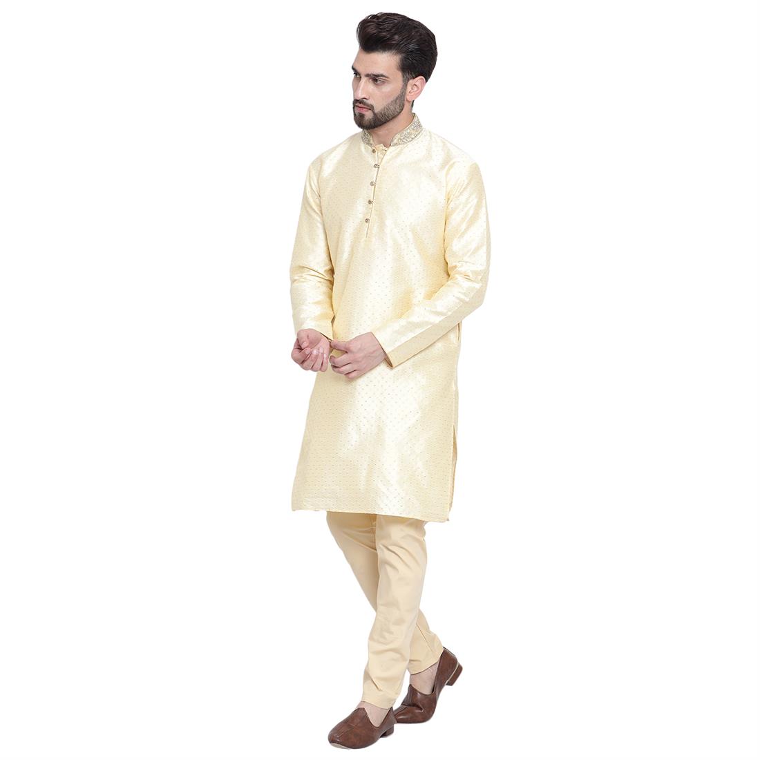 Mens Brocade Grey kurta pyjama