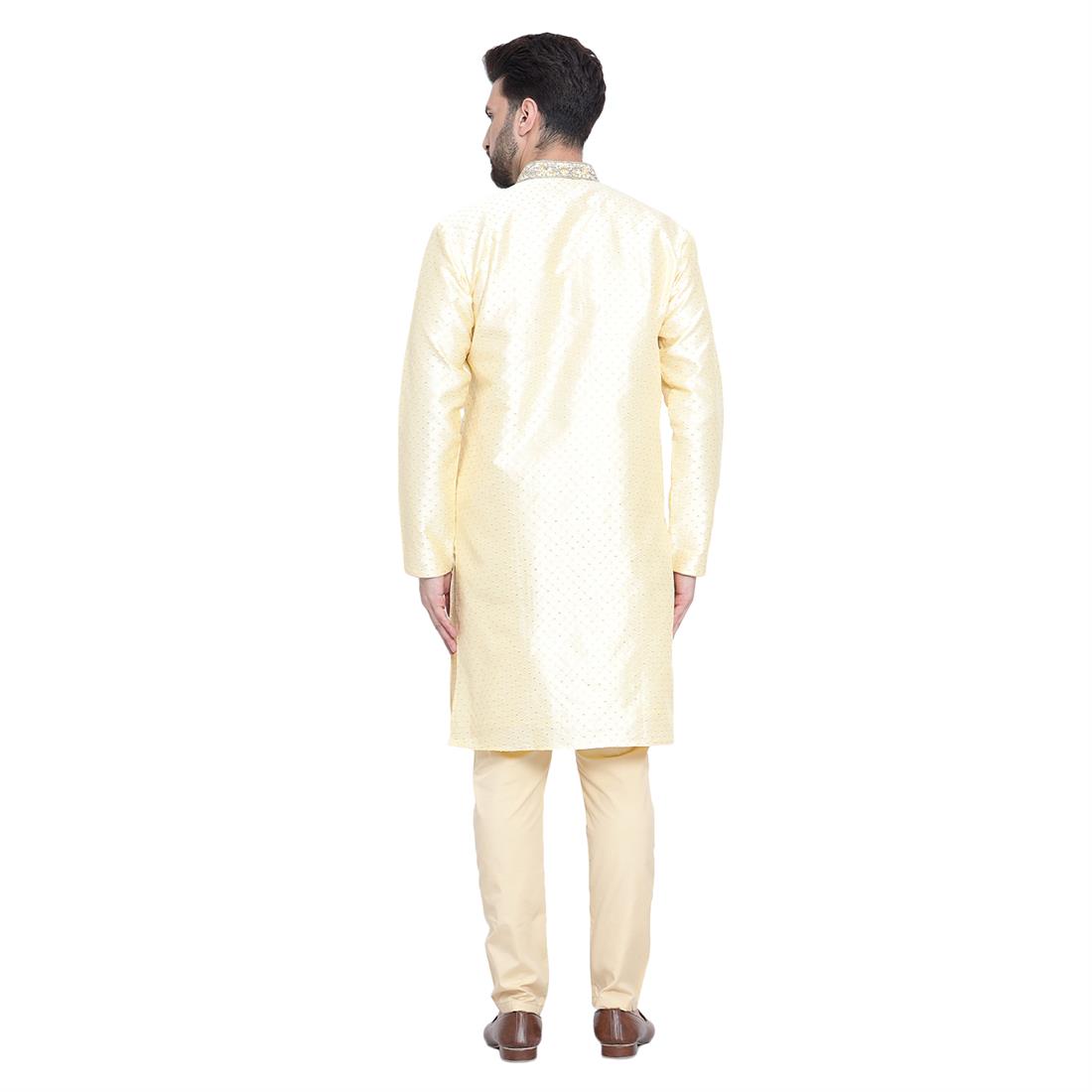 Mens Brocade Grey kurta pyjama