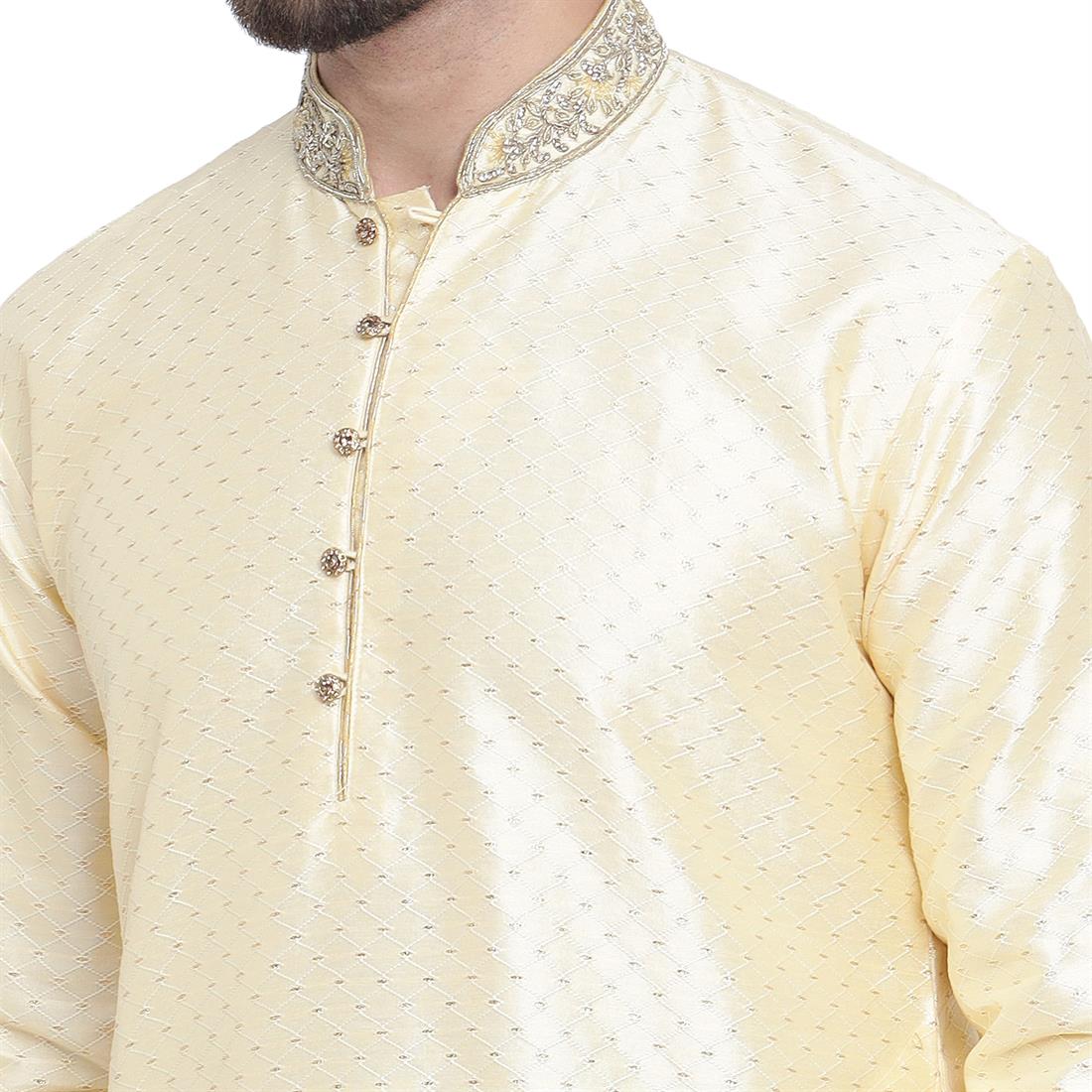 Mens Brocade Grey kurta pyjama