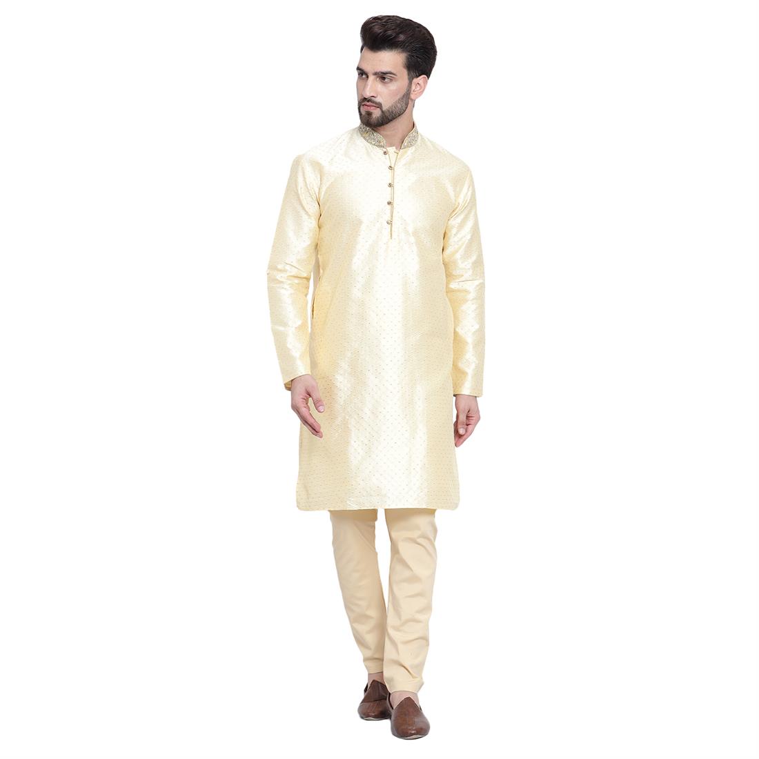 Mens Brocade Grey kurta pyjama
