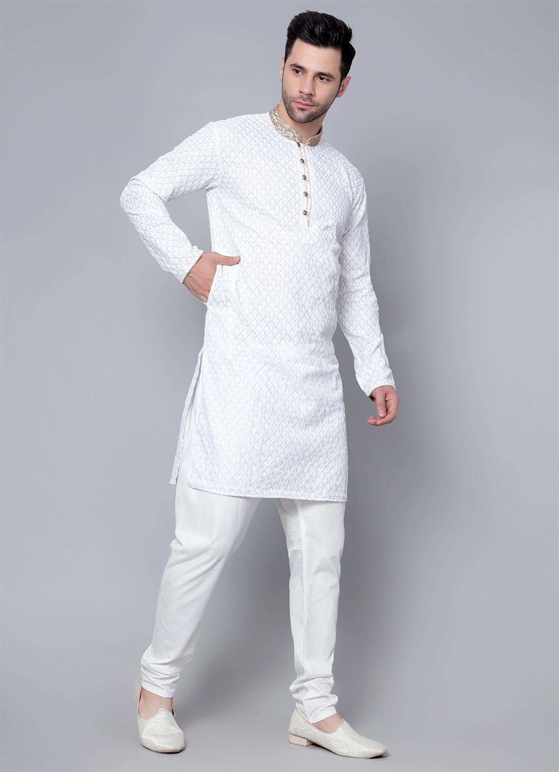 White Kurta Comes with a Matching Plain Pyjama