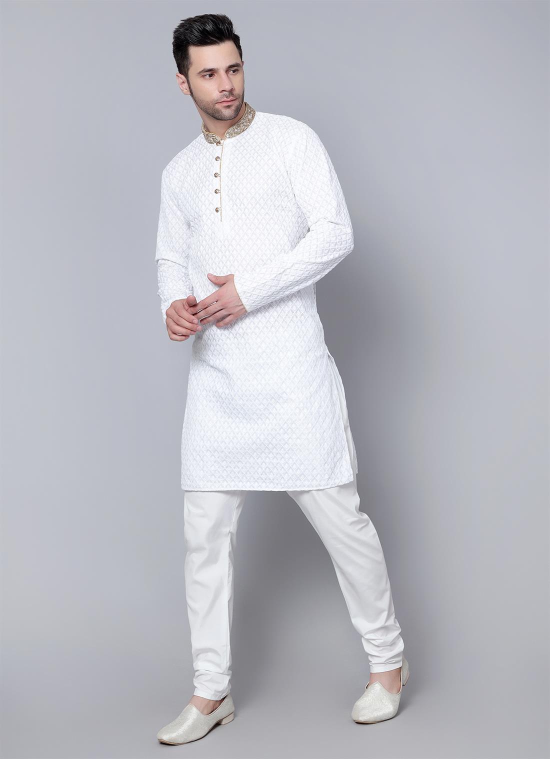 White Kurta Comes with a Matching Plain Pyjama