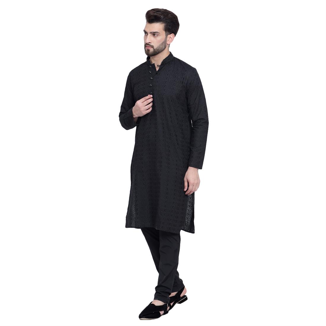 Black Printed Cotton Kurta Pajama