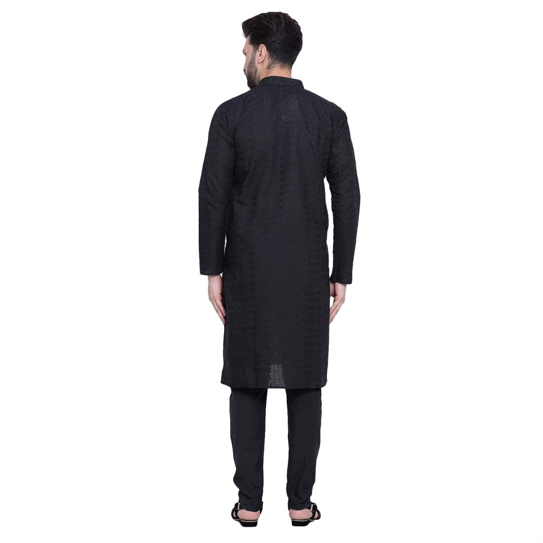 Black Printed Cotton Kurta Pajama