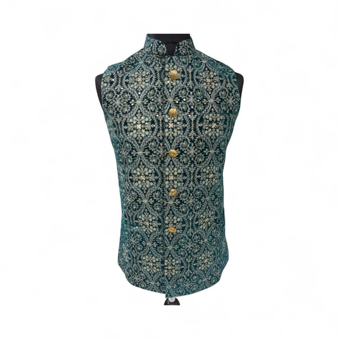 Green Embroidered Mens Waistcoat
