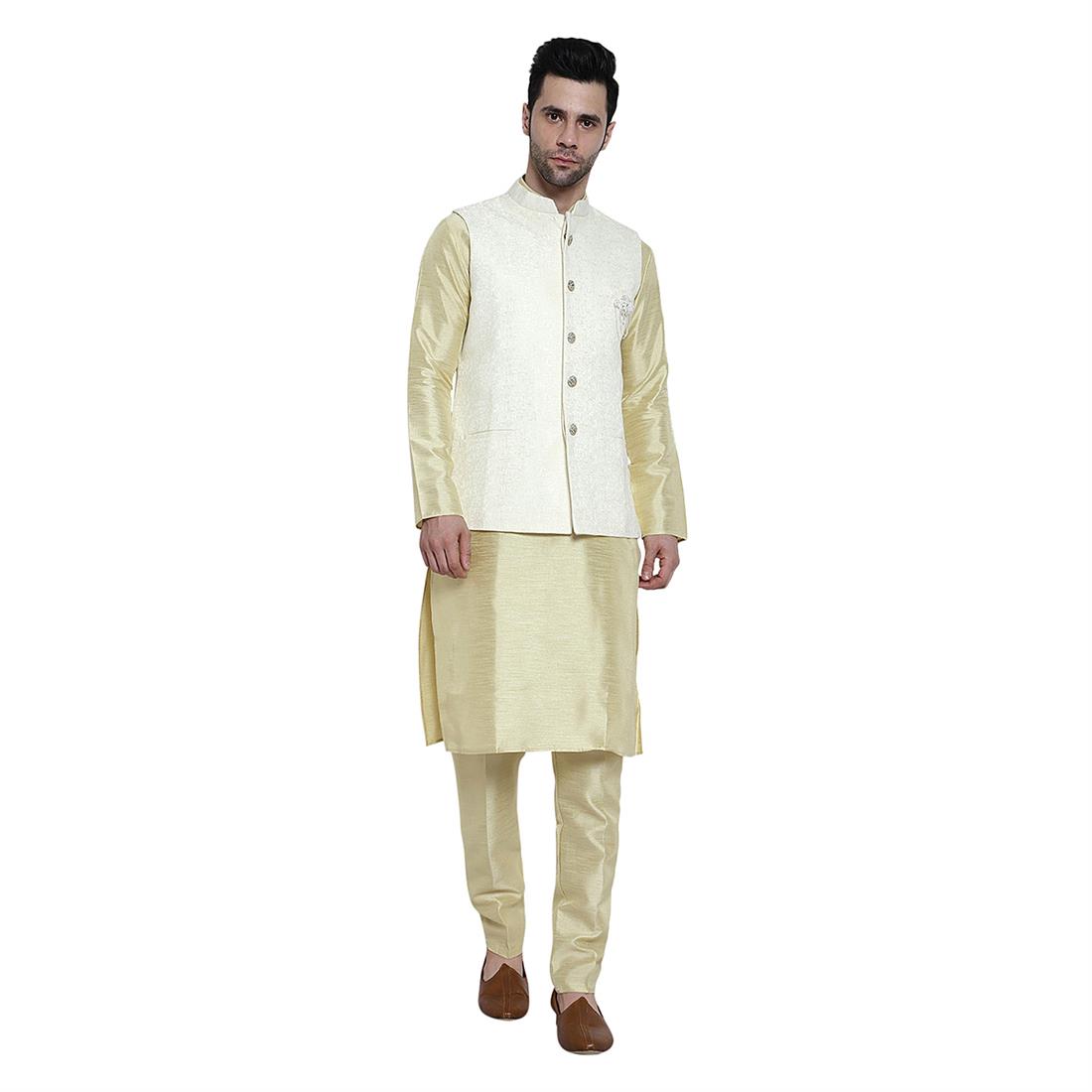 Cream Mens Brocade Waistcoat