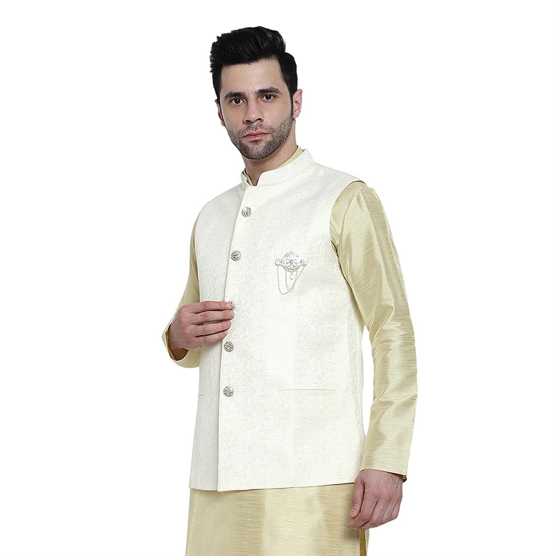 Cream Mens Brocade Waistcoat