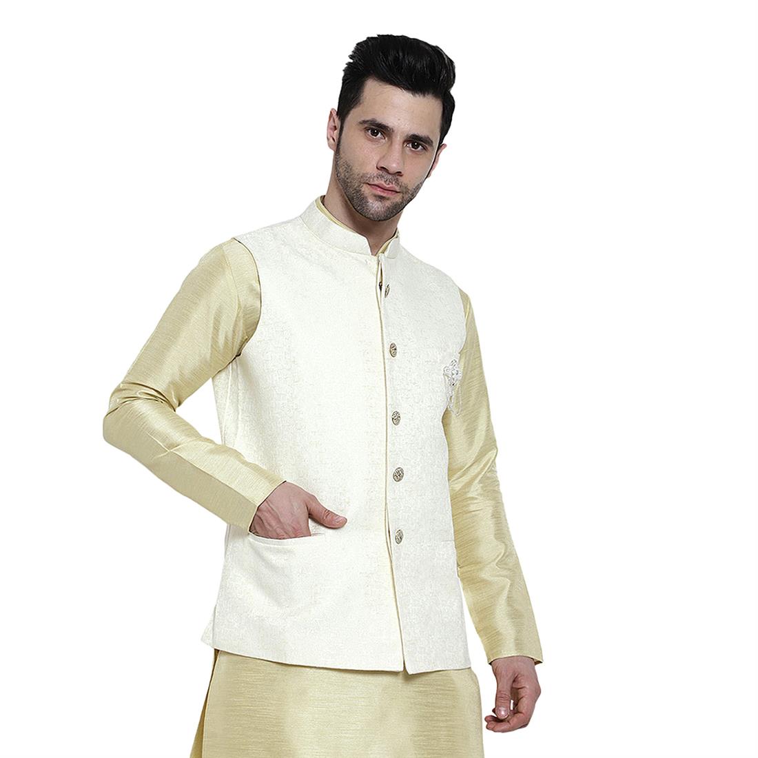 Cream Mens Brocade Waistcoat