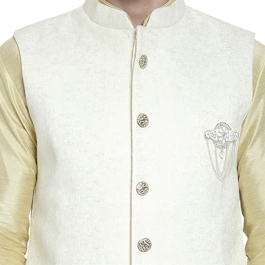 Cream Mens Brocade Waistcoat