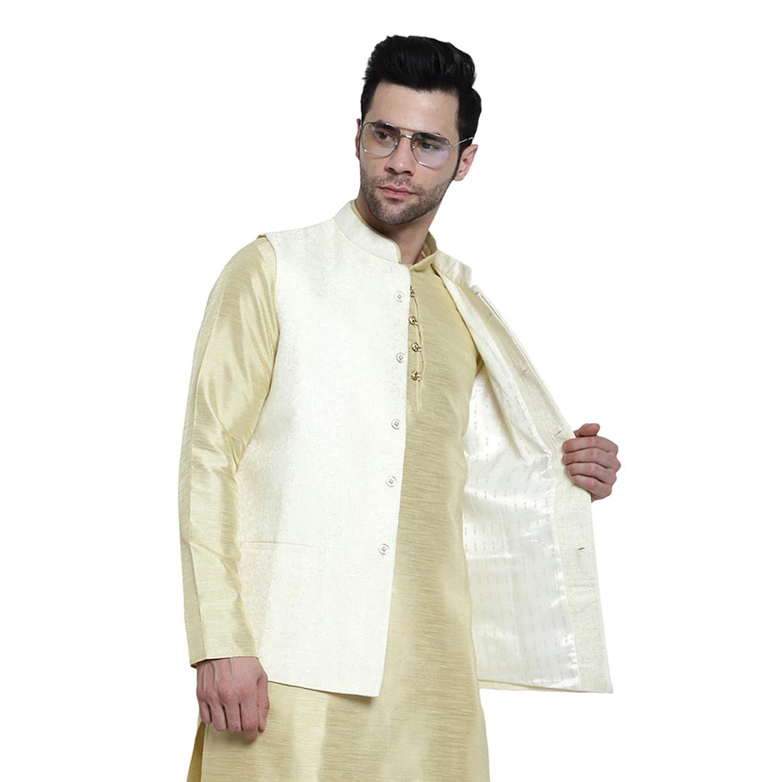 Cream Mens Brocade Waistcoat