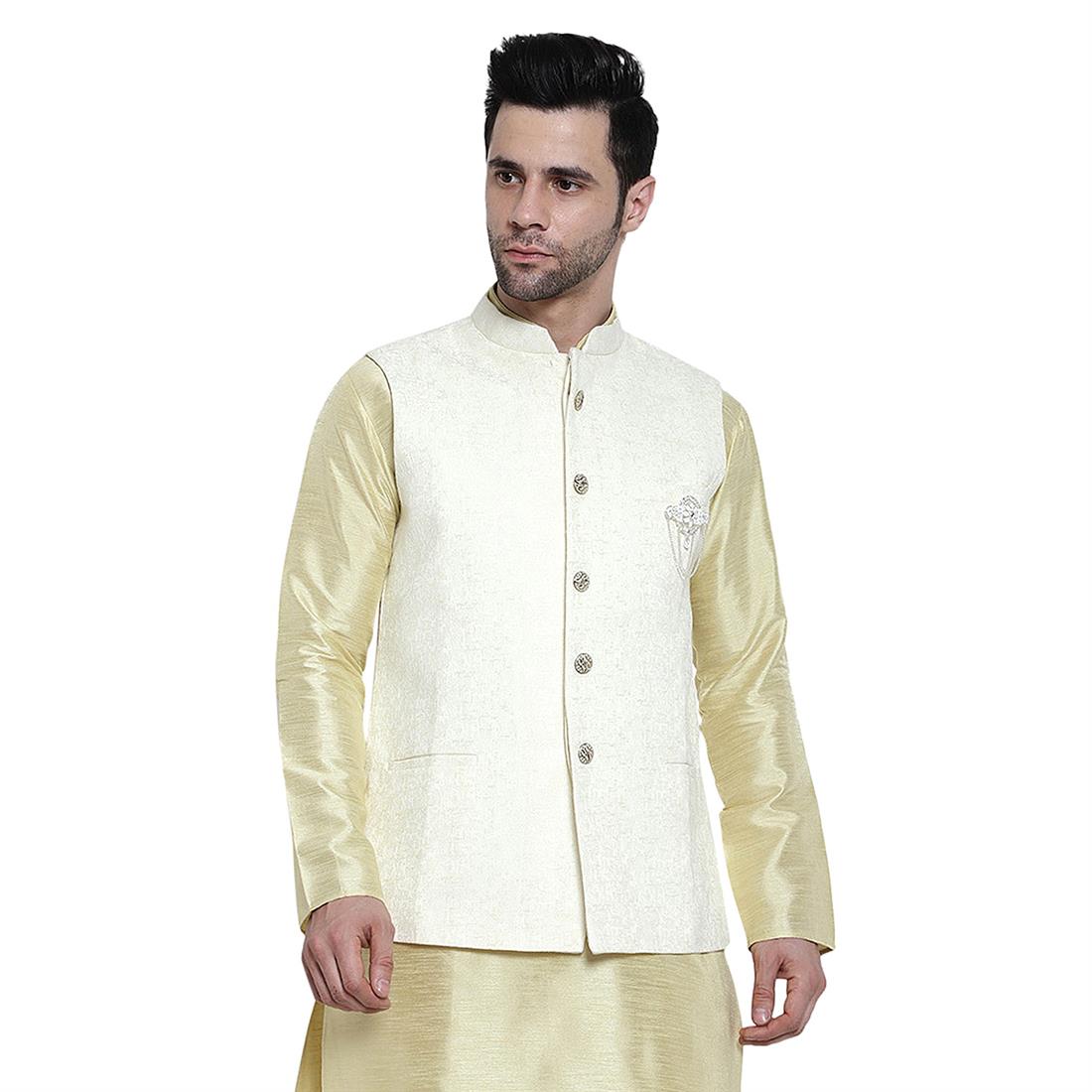 Cream Mens Brocade Waistcoat