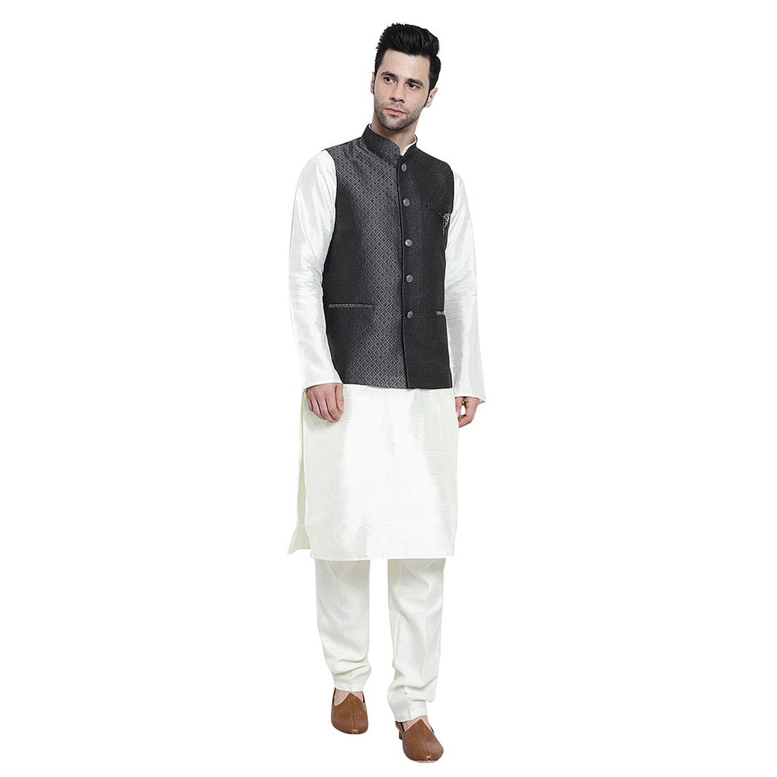 Grey Mens Brocade Waistcoat