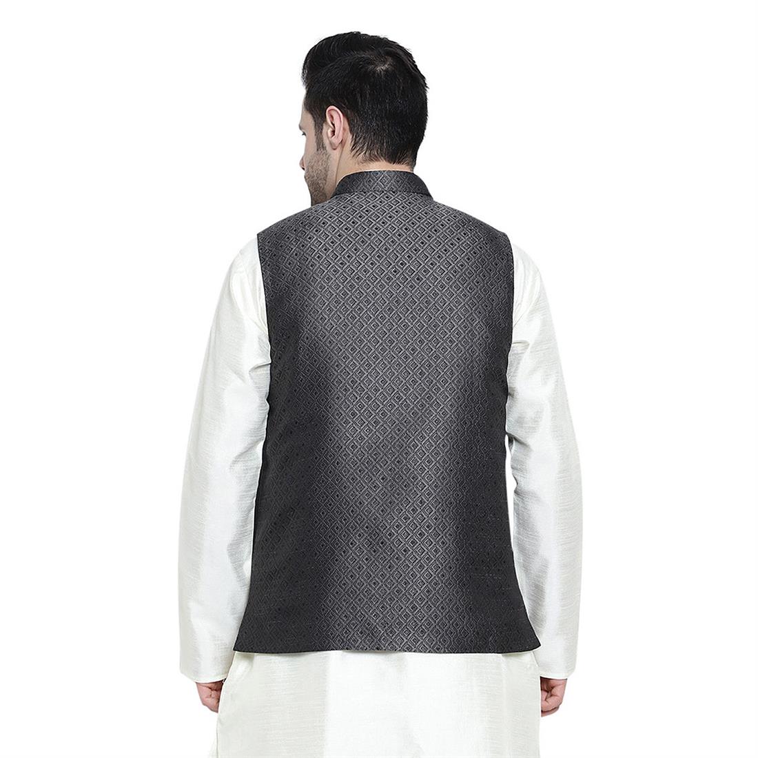 Grey Mens Brocade Waistcoat