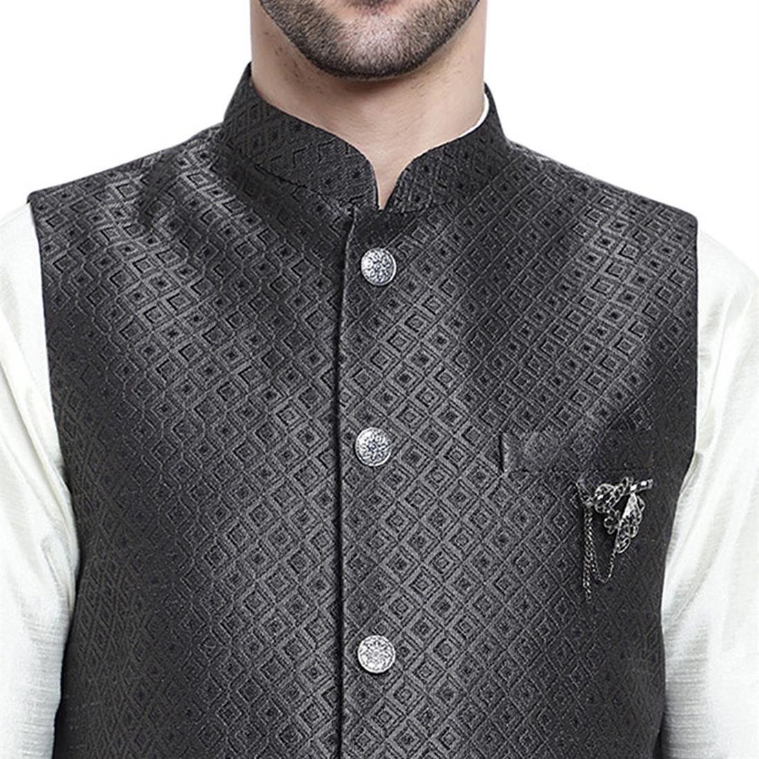 Grey Mens Brocade Waistcoat