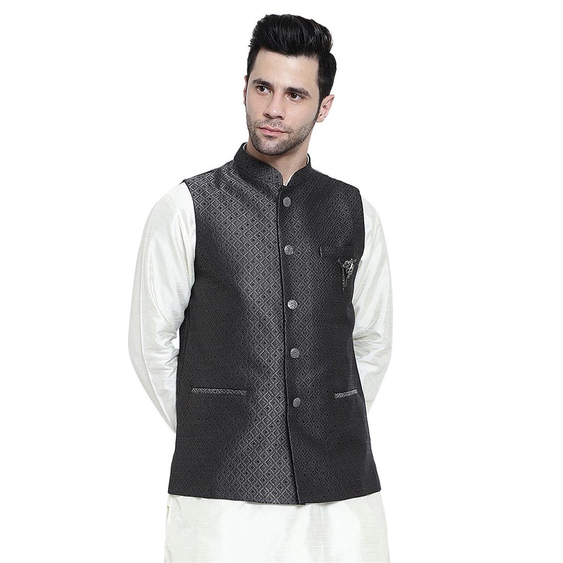 Grey Mens Brocade Waistcoat