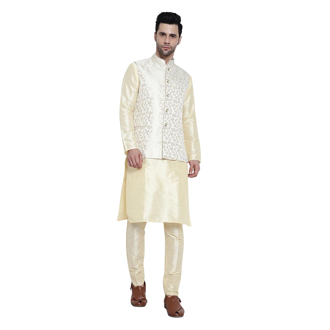 Cream Mens Brocade Waistcoat