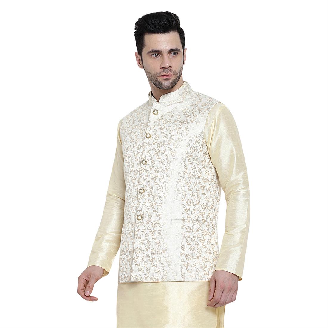 Cream Mens Brocade Waistcoat