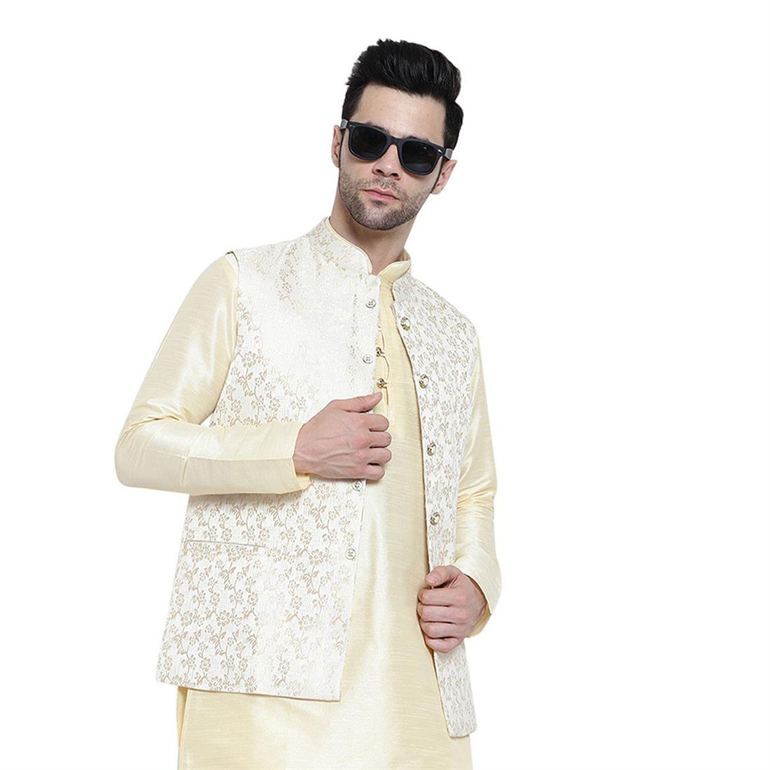 Cream Mens Brocade Waistcoat