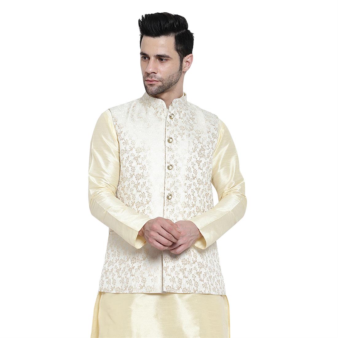 Cream Mens Brocade Waistcoat