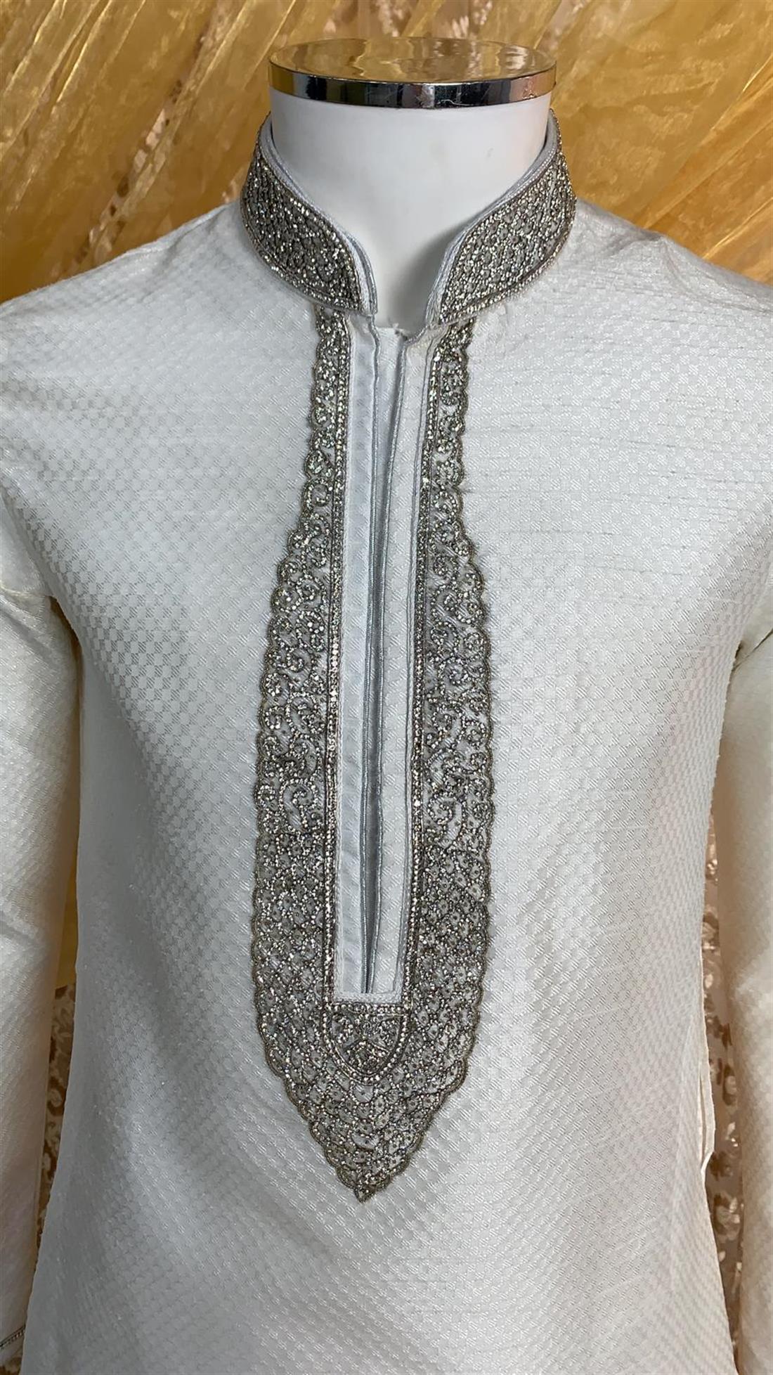 Ivory Embroidered Mens Kurta Pajama