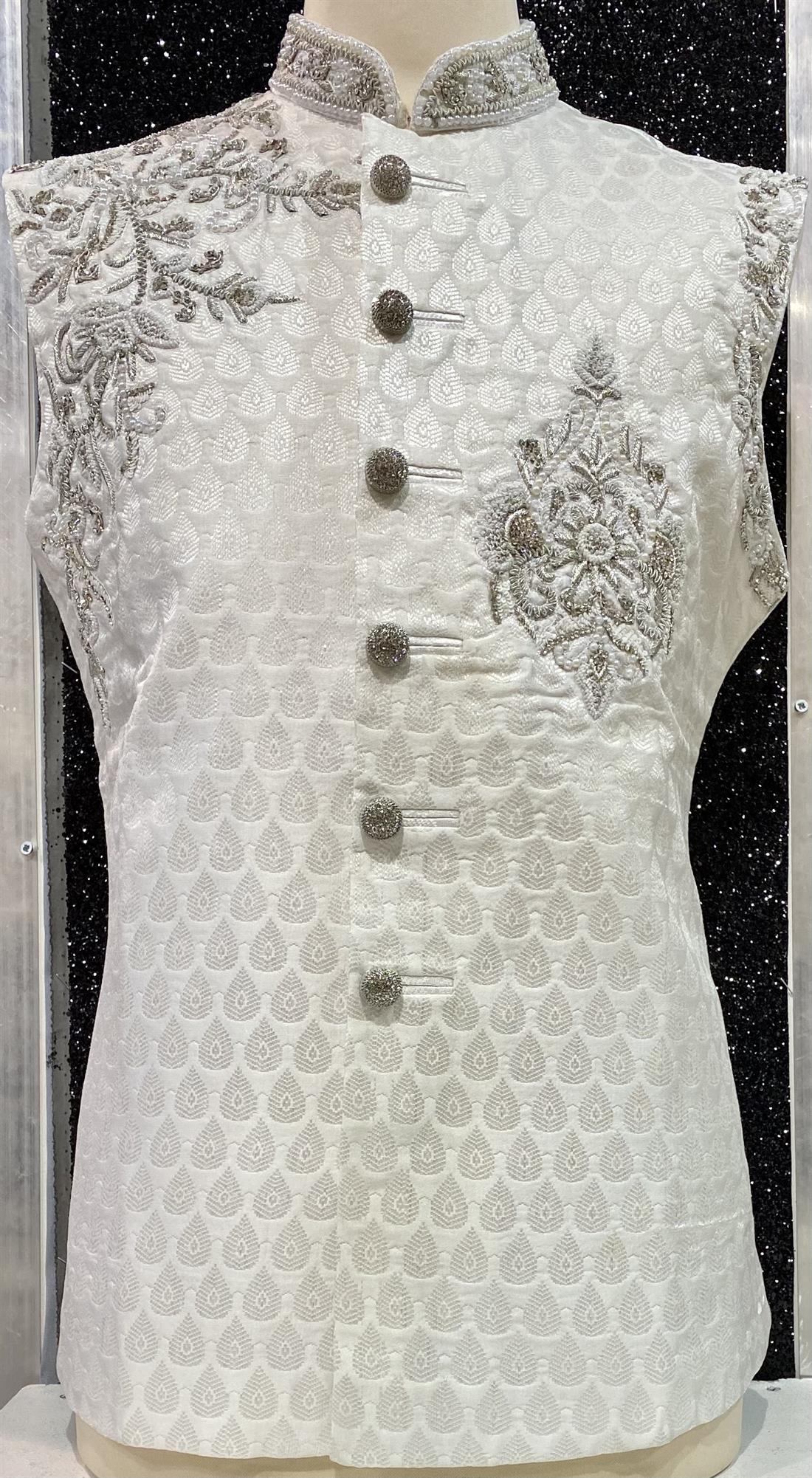 Ivory Embroidered Mens Waistcoat