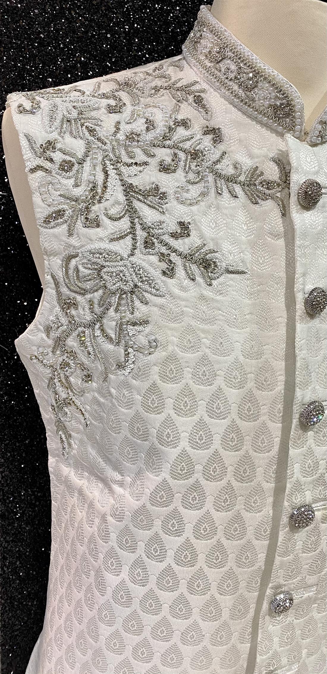 Ivory Embroidered Mens Waistcoat