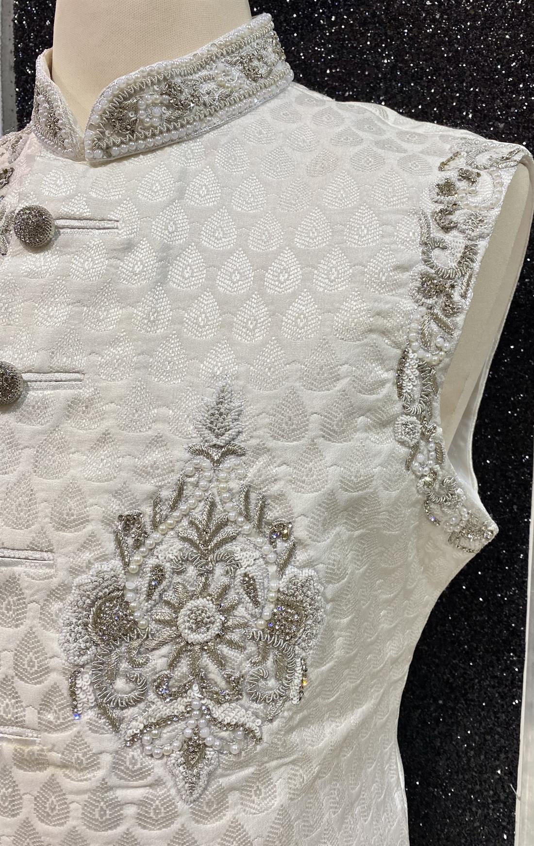 Ivory Embroidered Mens Waistcoat