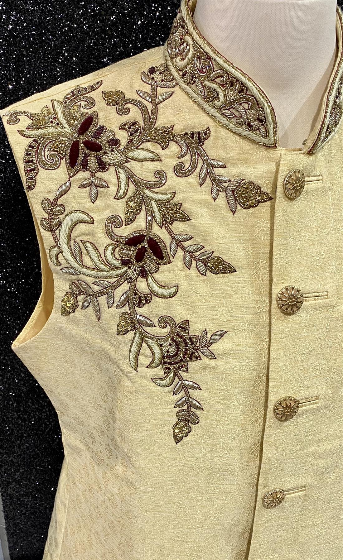 Gold Brocade Waistcoat with and Maroon Embroidery.