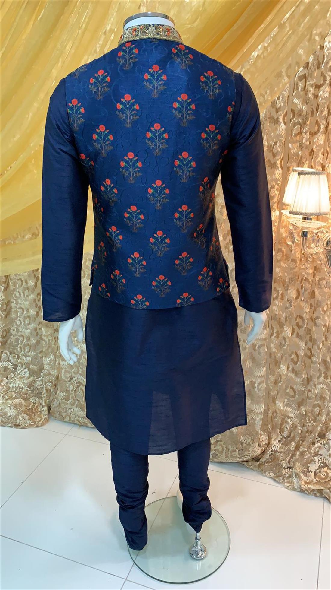 Navy Embroidered Mens Waistcoat