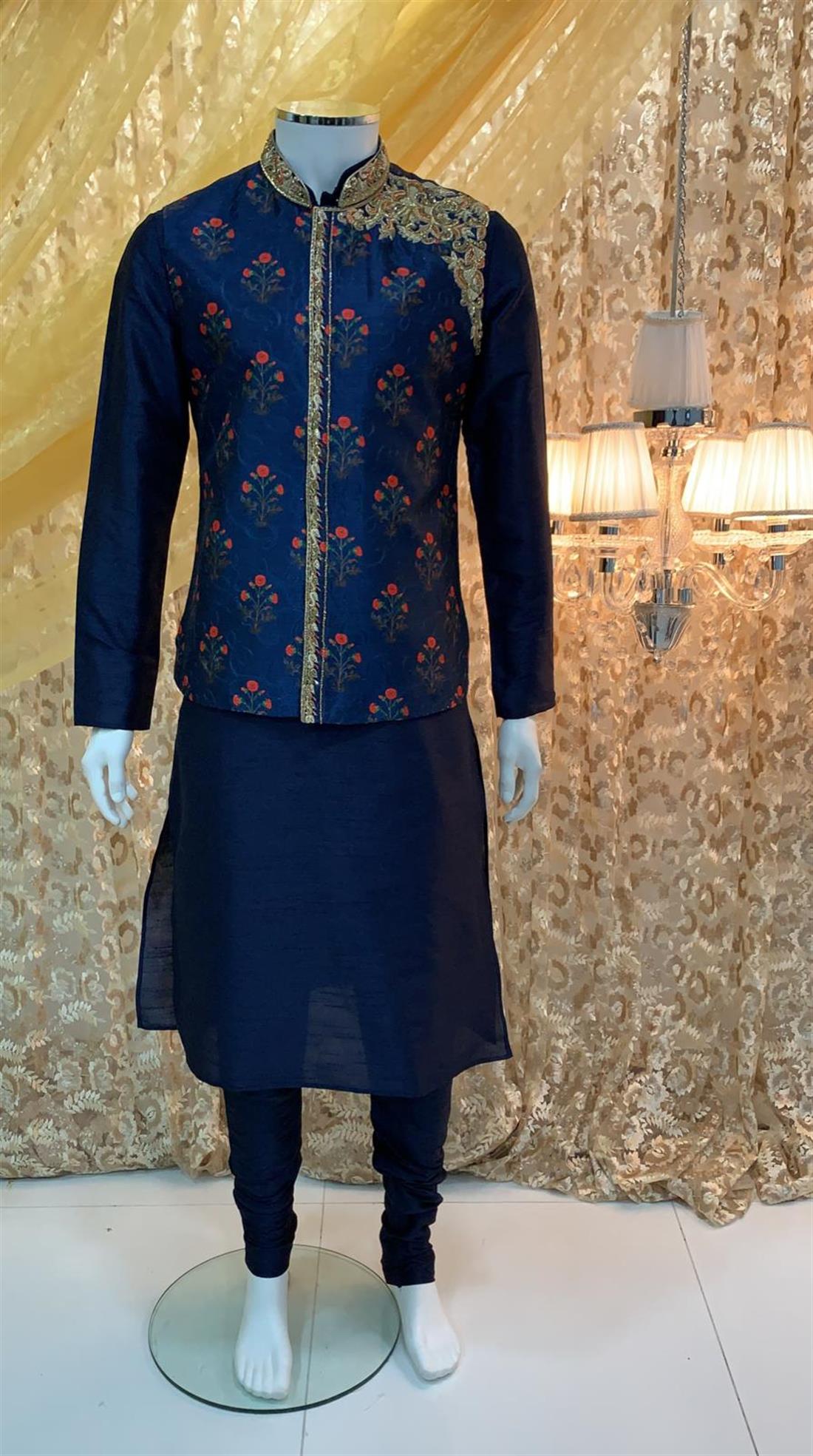 Navy Embroidered Mens Waistcoat