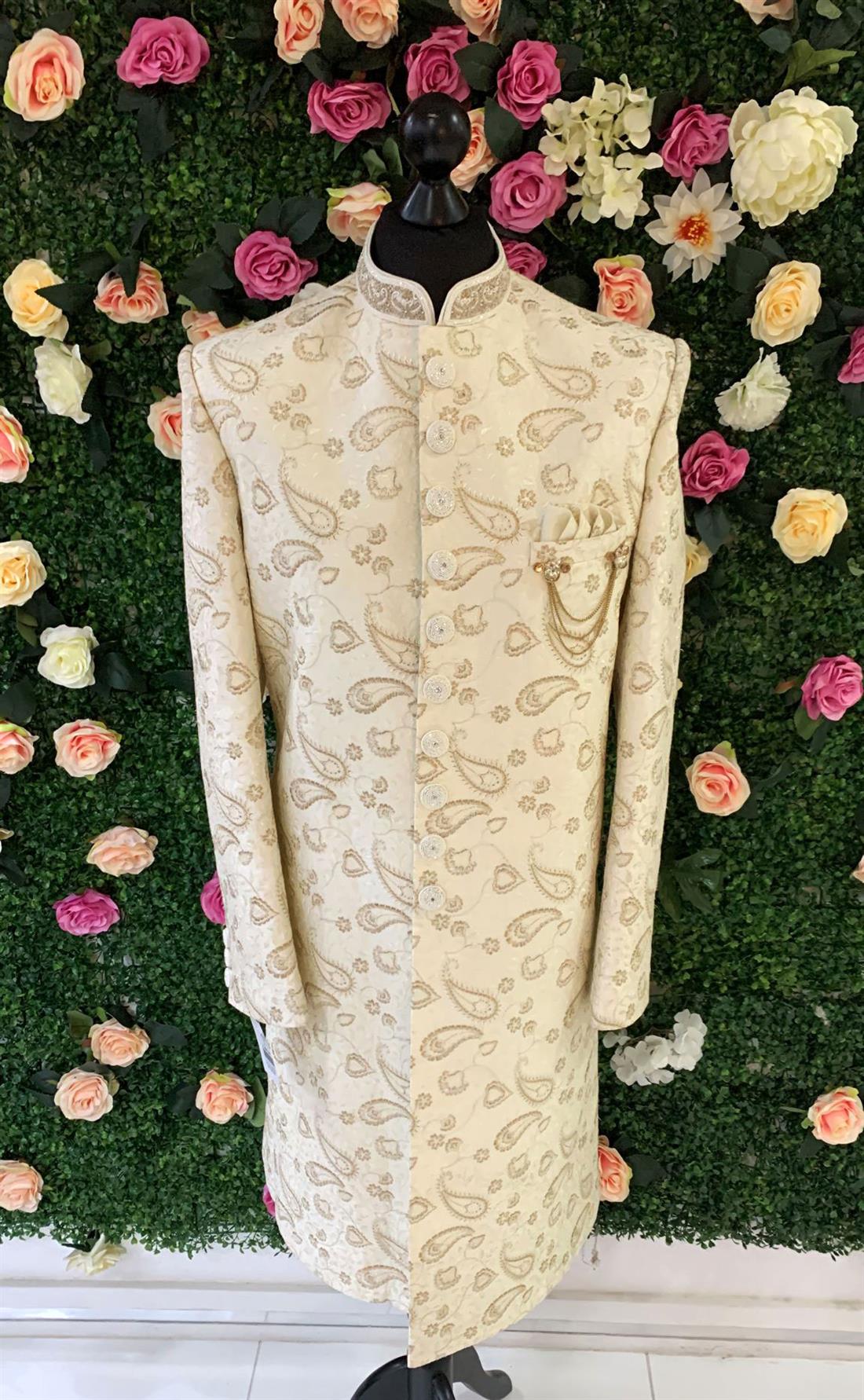 Ivory Embroidered Mens Sherwani
