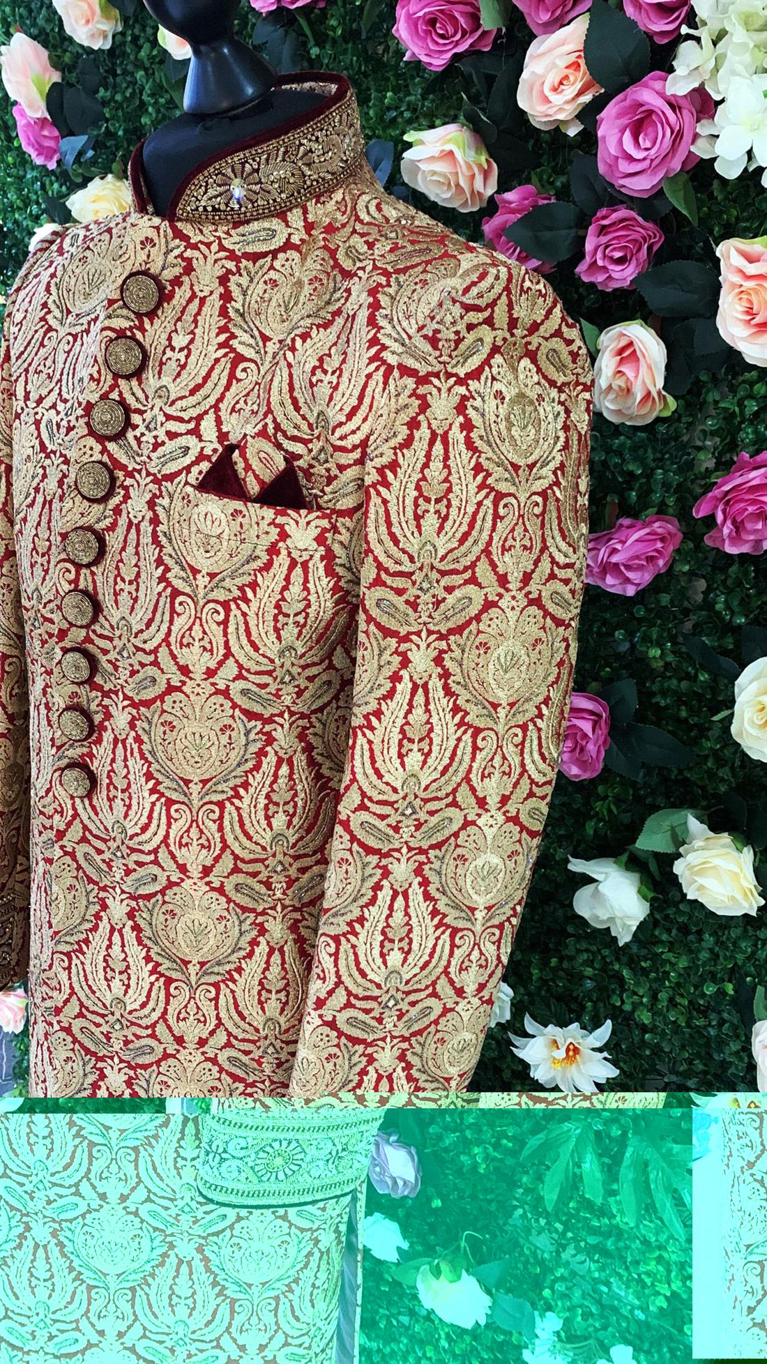 Gold Embroidered Silk Mens Sherwani