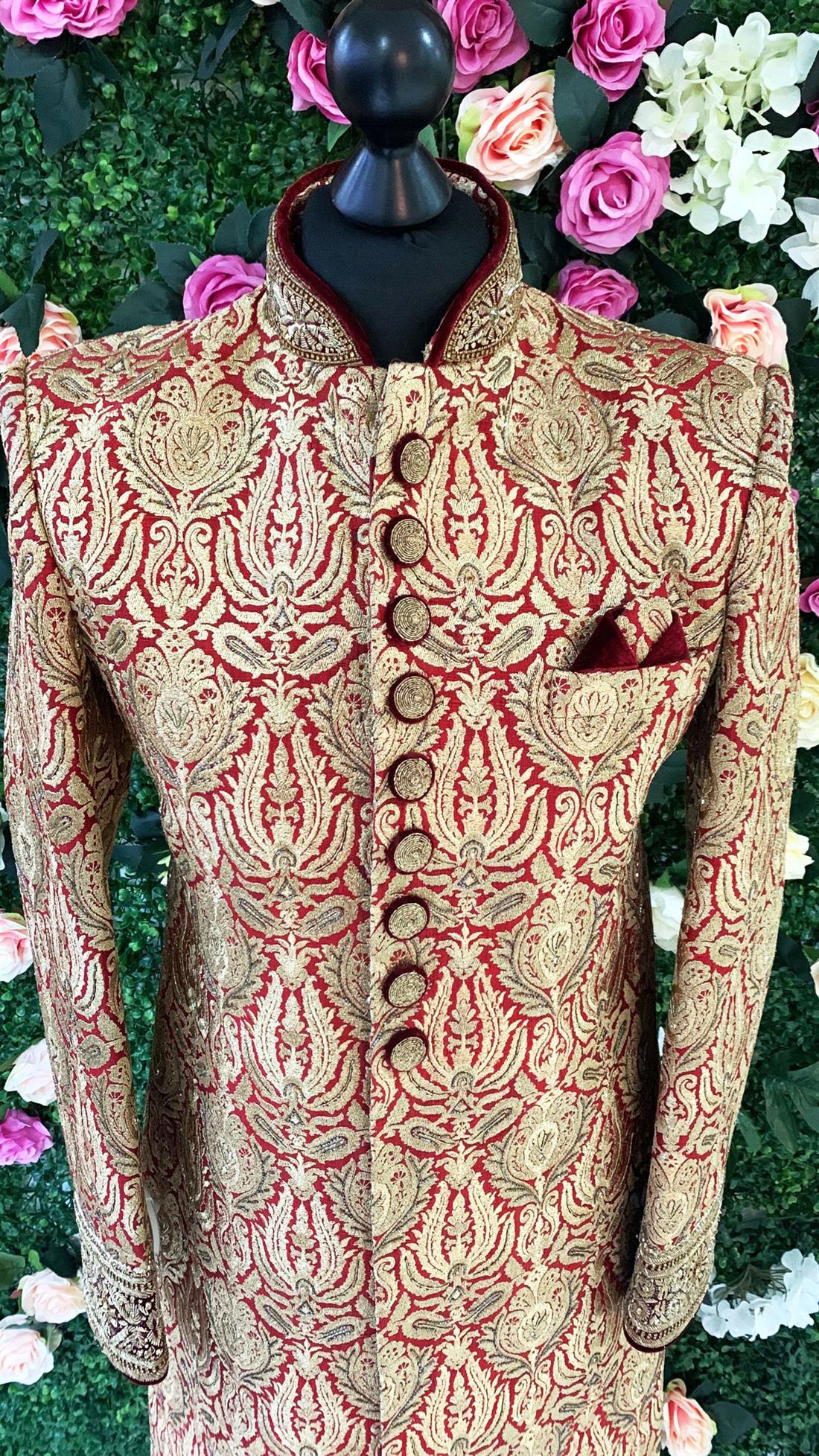 Gold Embroidered Silk Mens Sherwani
