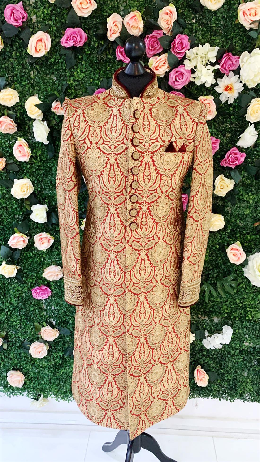 Gold Embroidered Silk Mens Sherwani
