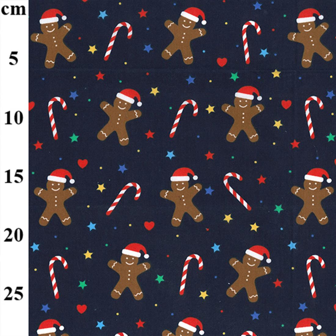 Navy Printed Cotton Christmas Polycotton