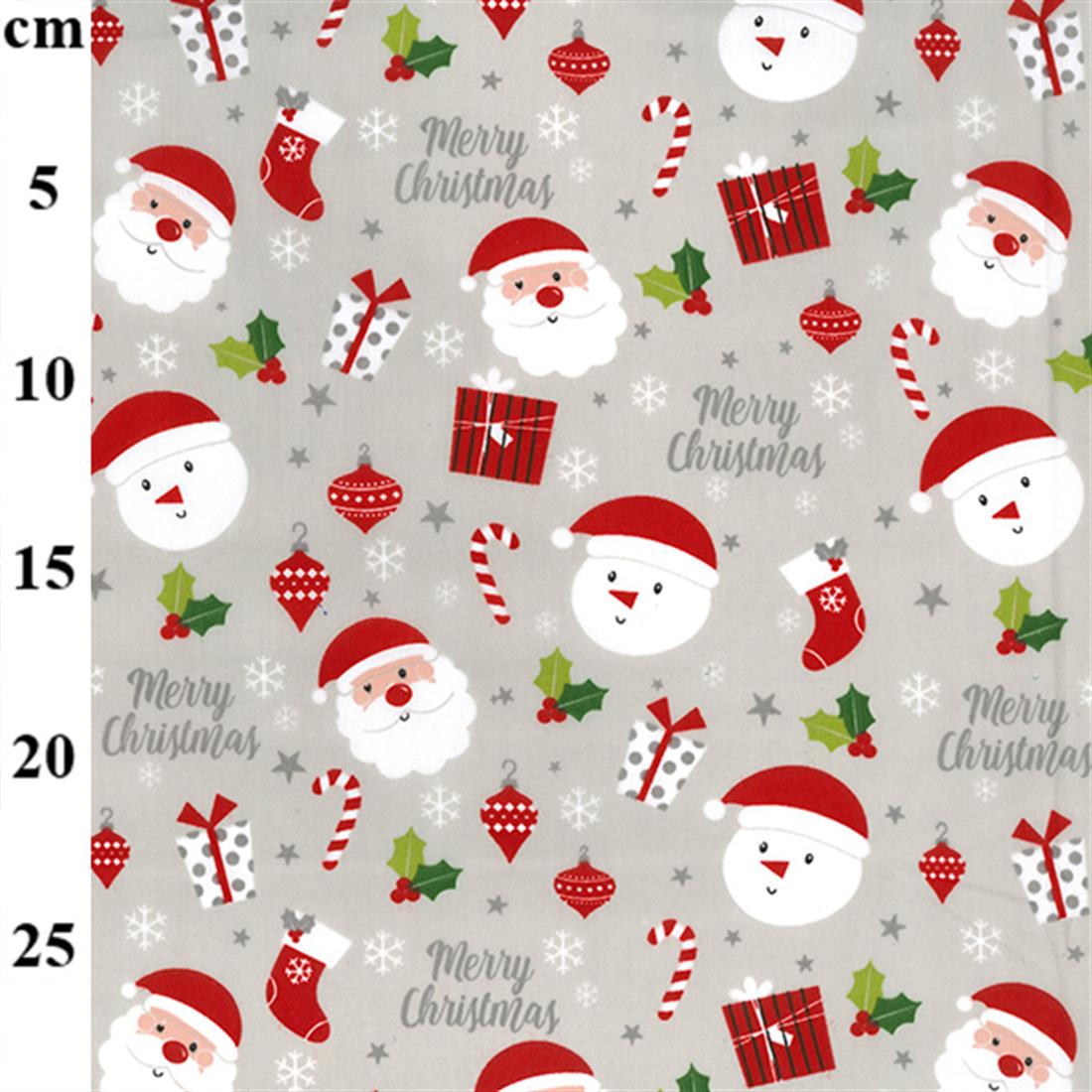 Silver Printed Cotton Christmas Polycotton