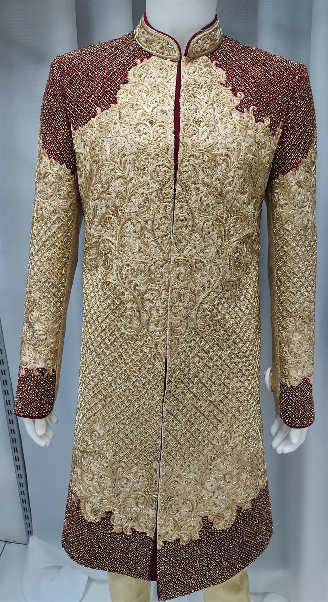 Gold & Maroon Mens Sherwani