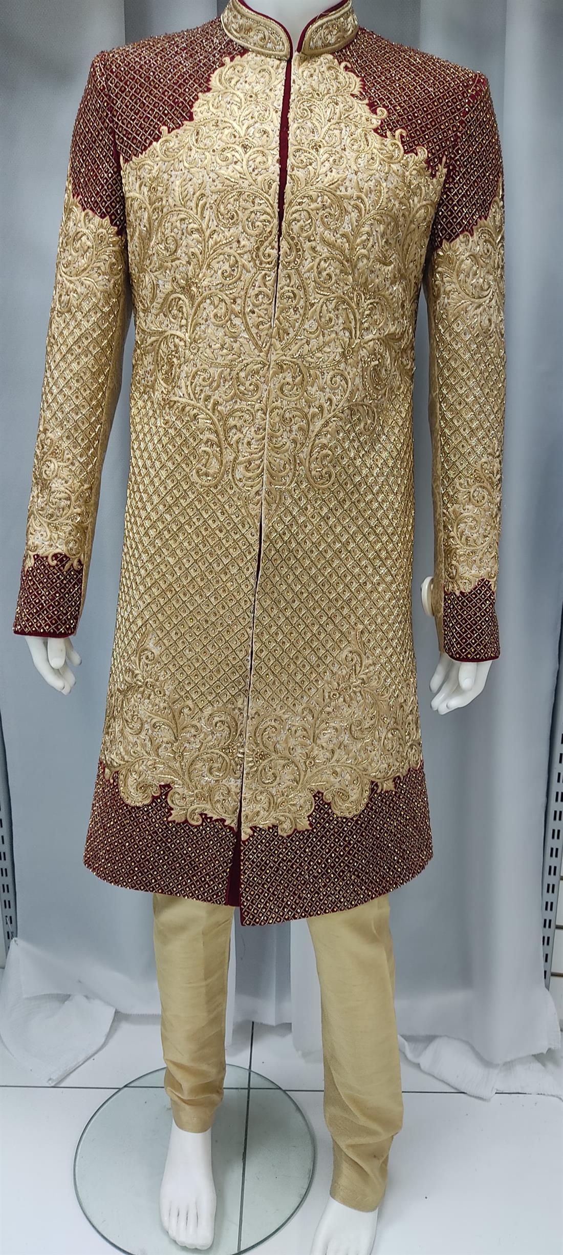 Gold & Maroon Mens Sherwani