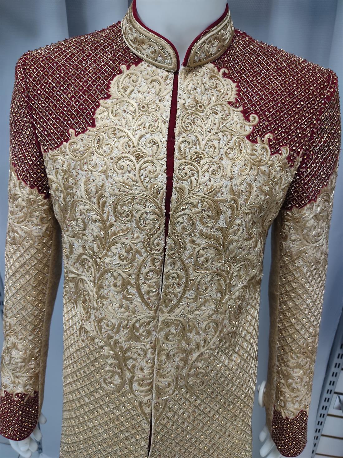 Gold & Maroon Mens Sherwani