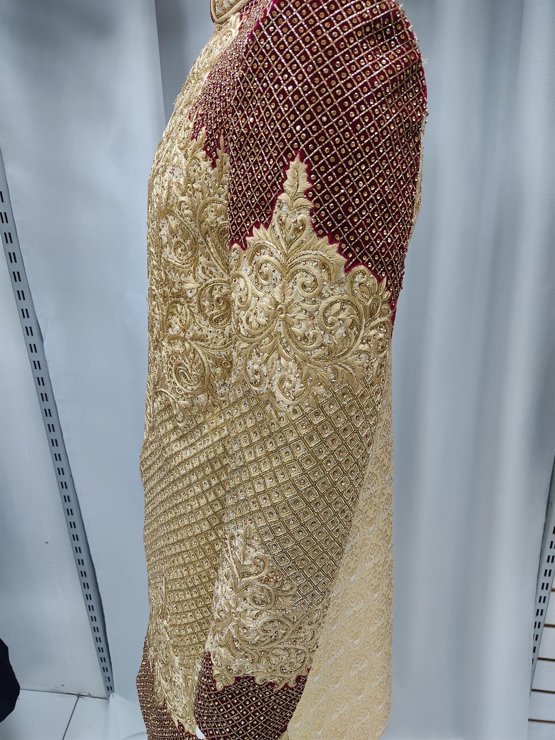 Gold & Maroon Mens Sherwani