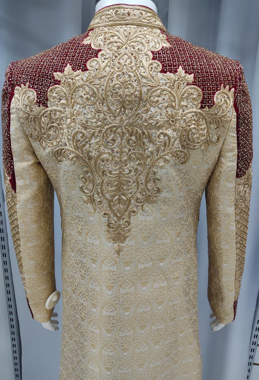 Gold & Maroon Mens Sherwani