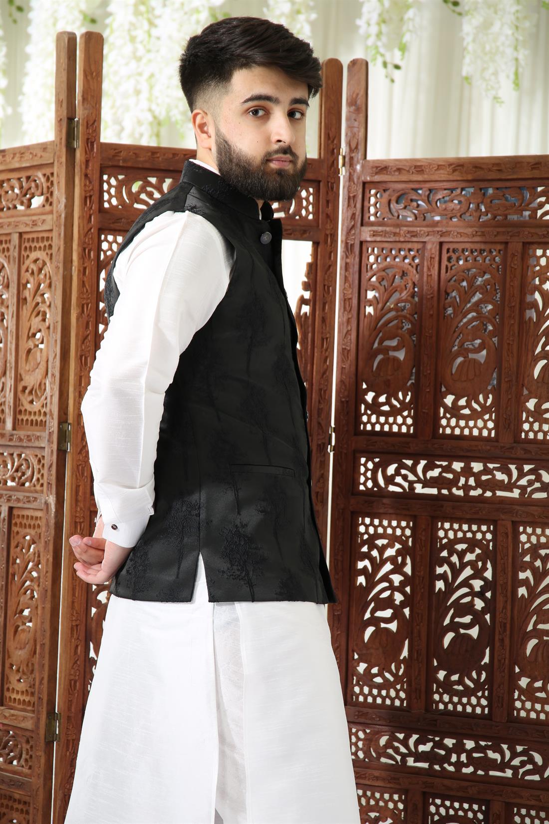 Black Mens Waistcoat with Self to Print.