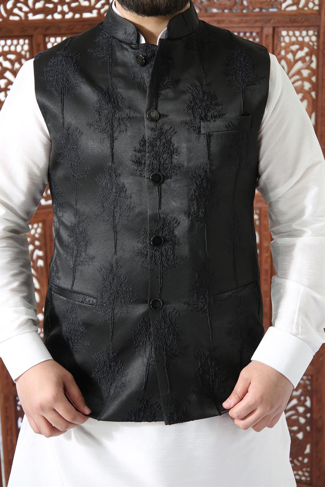 Black Mens Waistcoat with Self to Print.