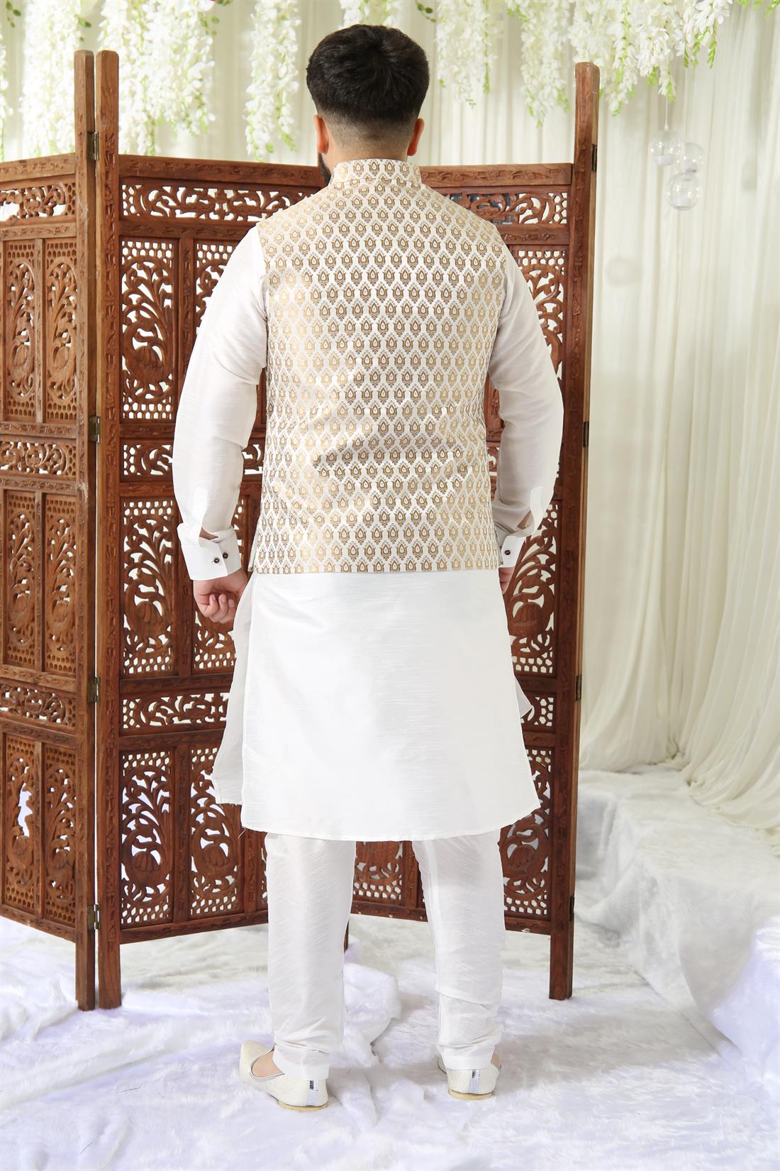 Gold Brocade Waistcoat with Diamontee Buttons.