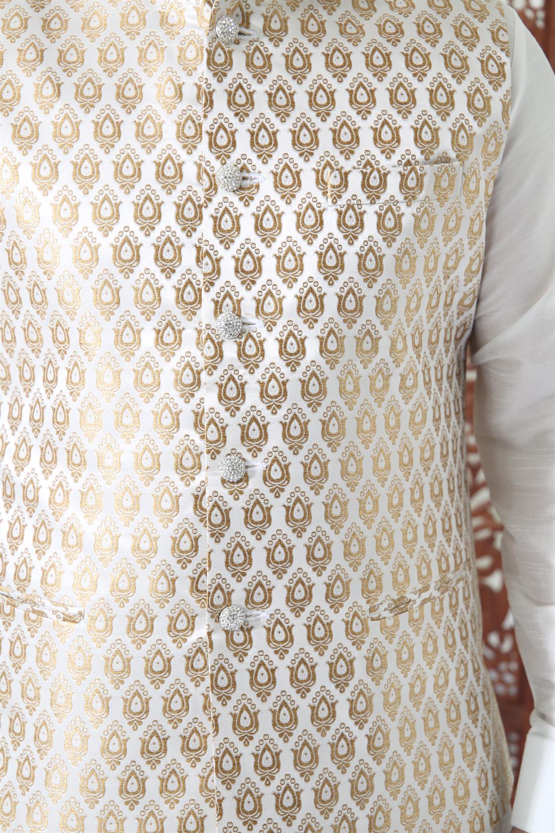 Gold Brocade Waistcoat with Diamontee Buttons.