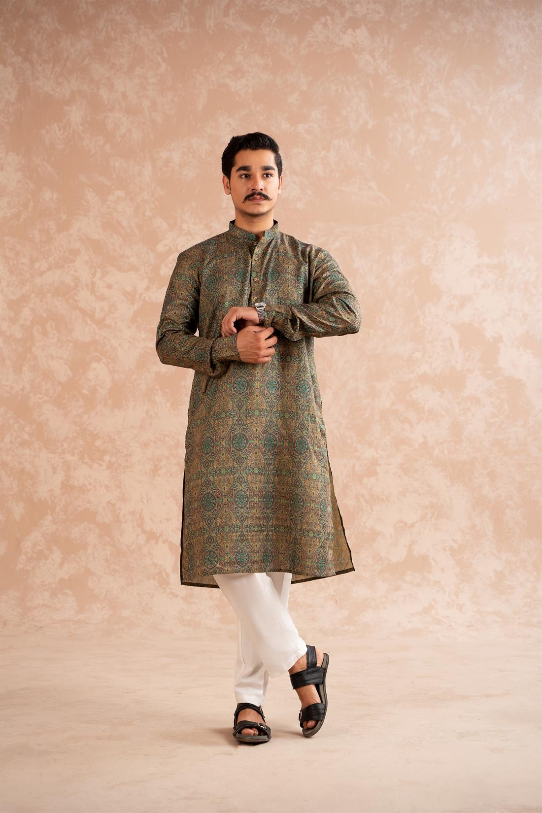 Green Printed Kurta Pajama