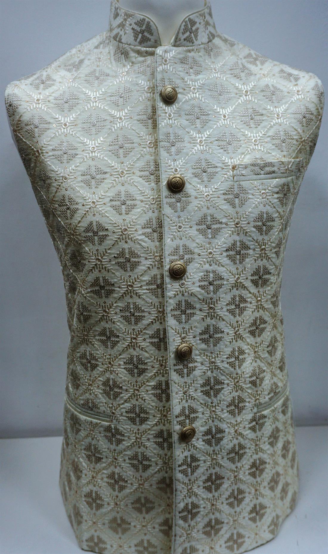 Cream Mens Brocade Waistcoat.